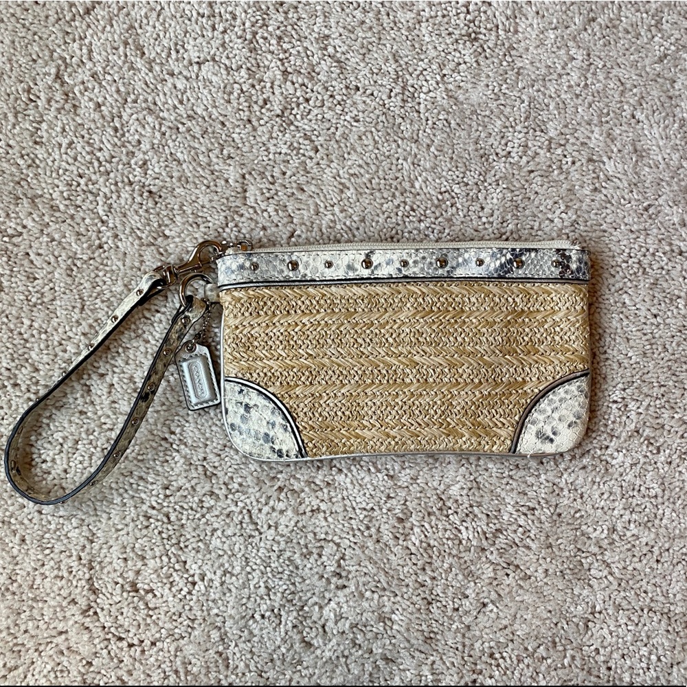 COACH Wicker Wristlet and Grey and White Snakeskin